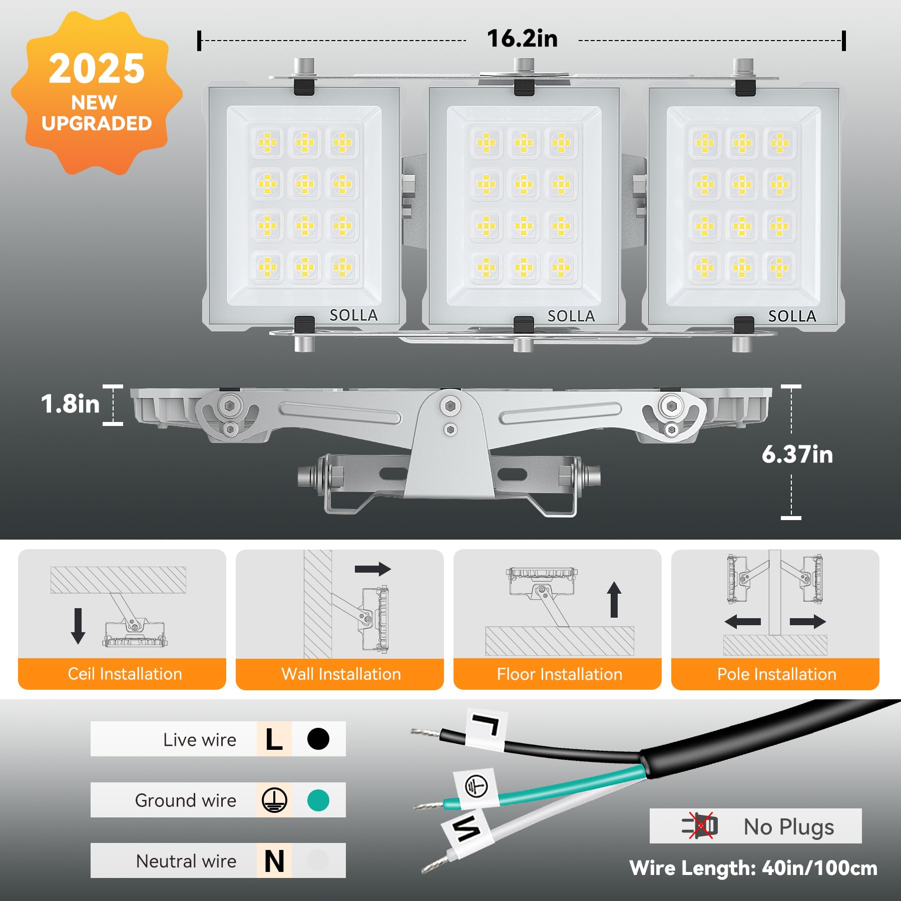 SOLLA 150W 2025 Plus New Upgraded LED Outdoor Flood Light, 15000LM 6000K Daylight White IP66 Waterproof, Stadium Lights - Image 4
