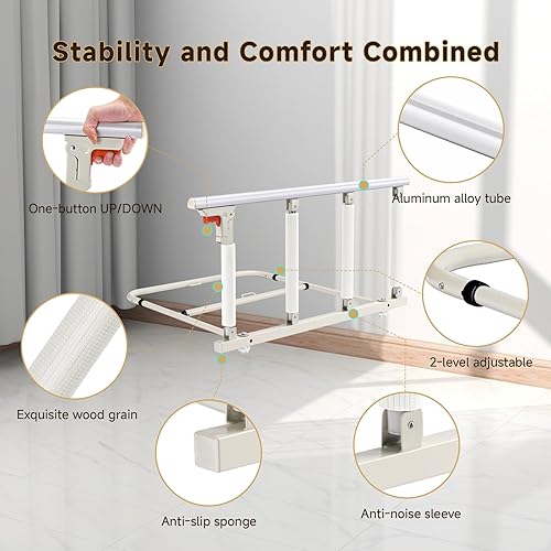 Miniatura 6 de Rieles de cama plegables para adultos mayores, correas de seguridad reforzadas y mango de esponja de 18 pulgadas, se adapta a camas de