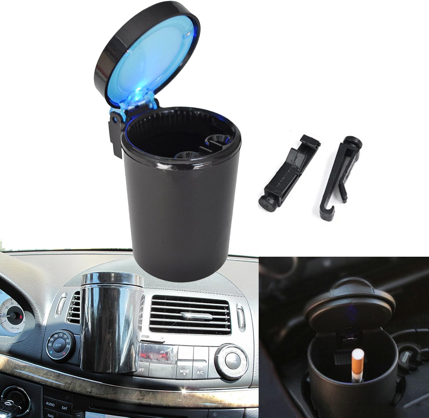 Xotic Tech 1x Car Travel Smokeless Ashtray Blue Led Light Auto