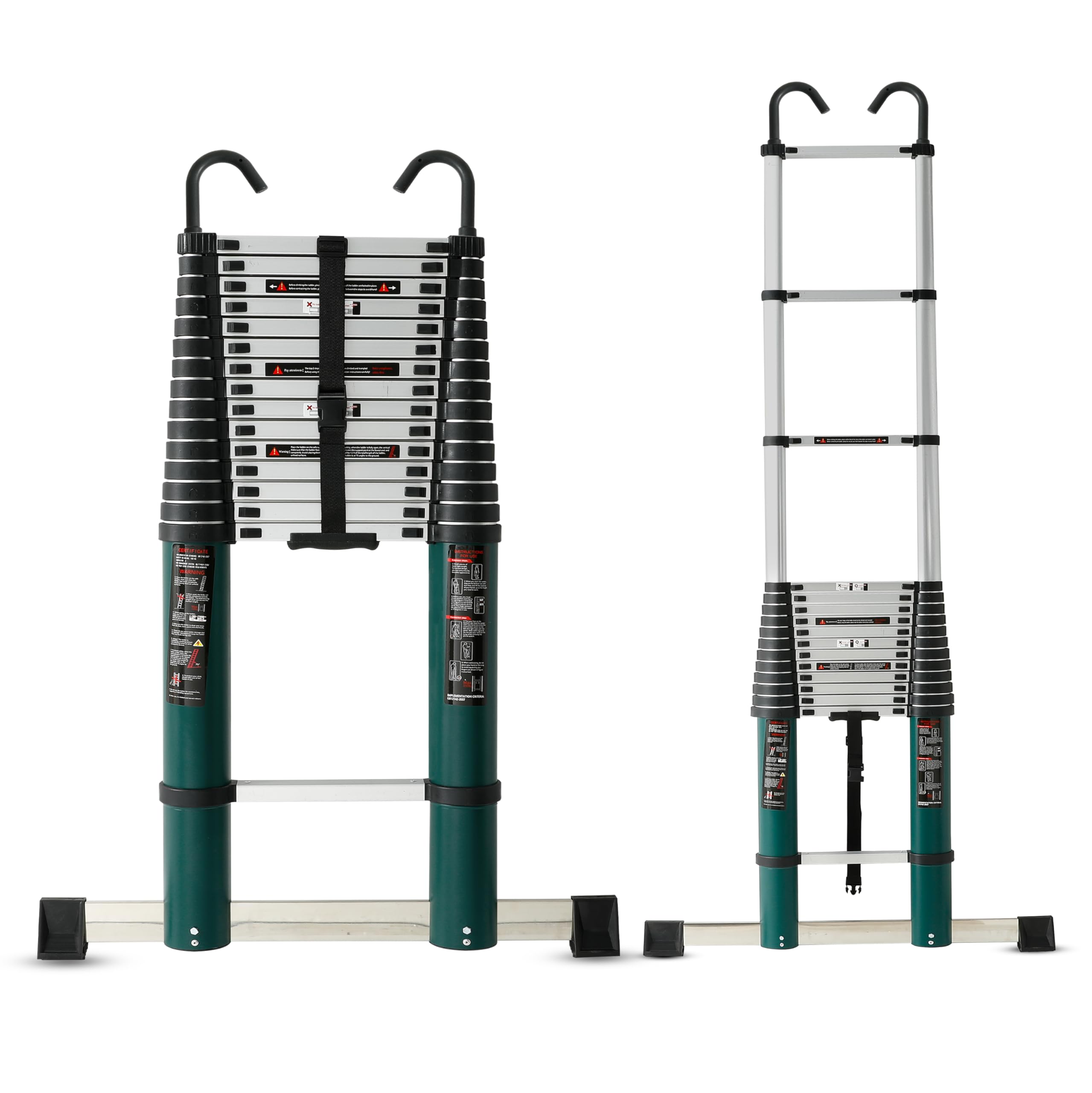 Plantex 6.2m (20.5 ft.) Aluminium Telescopic Ladder/16-Steps Portable Ladder with Removable Hooks/Foldable Multipurpose Collapsible Ladder for Home & Outdoor Use/2 Years of Warranty By Plantex-(Green)