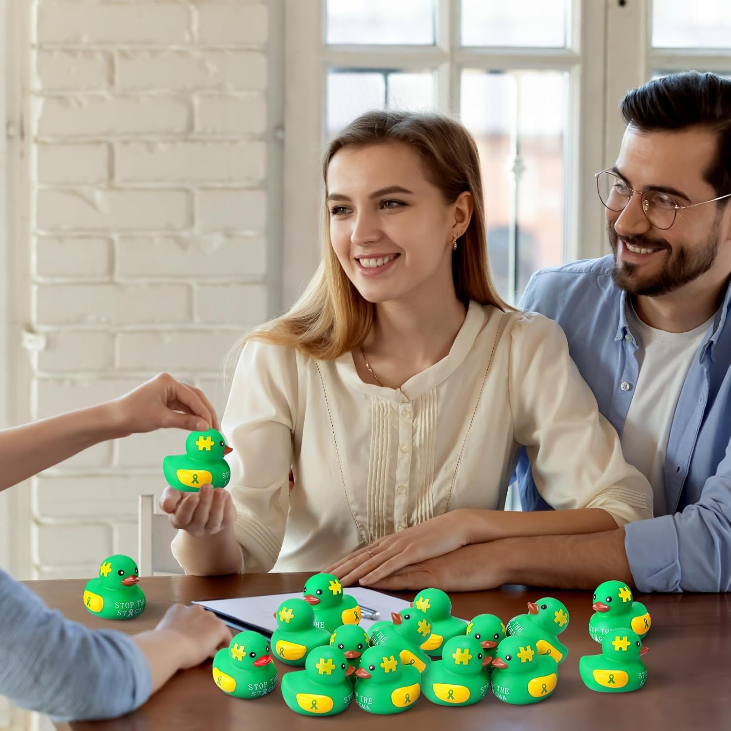 60 Pcs Mental Health Gifts Rubber Duck Mental Health Awareness Items with Green Ribbon Duck Bulk Gifts for Friend Family Coworkers Fundraiser Stop The Stigma