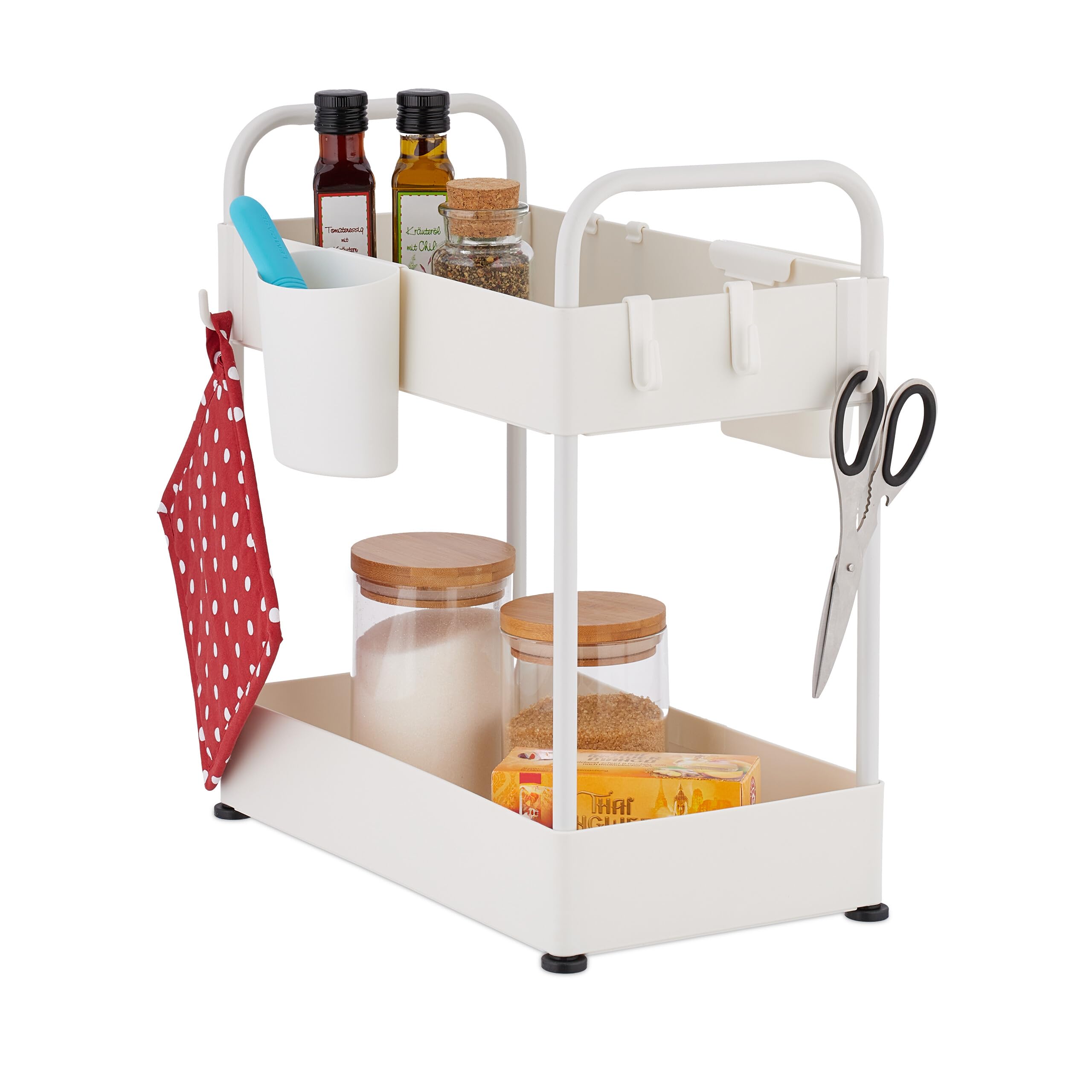 Organiseur pour la cuisine sous évier 2 niveaux hauteur réglable blanc crochets