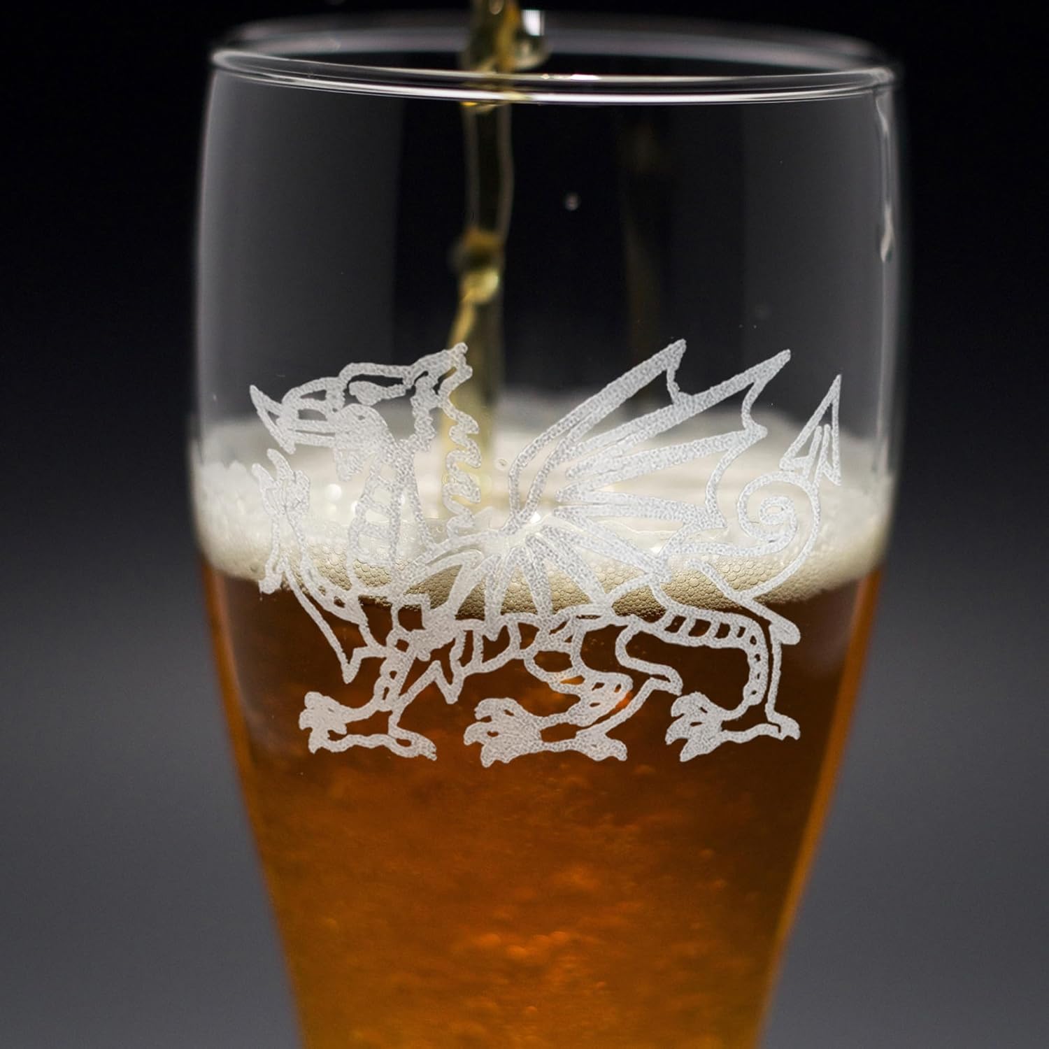 Welsh Dragon Celtic Beer Glass, Free Personalization, Y Ddraig Goch Engraved Design