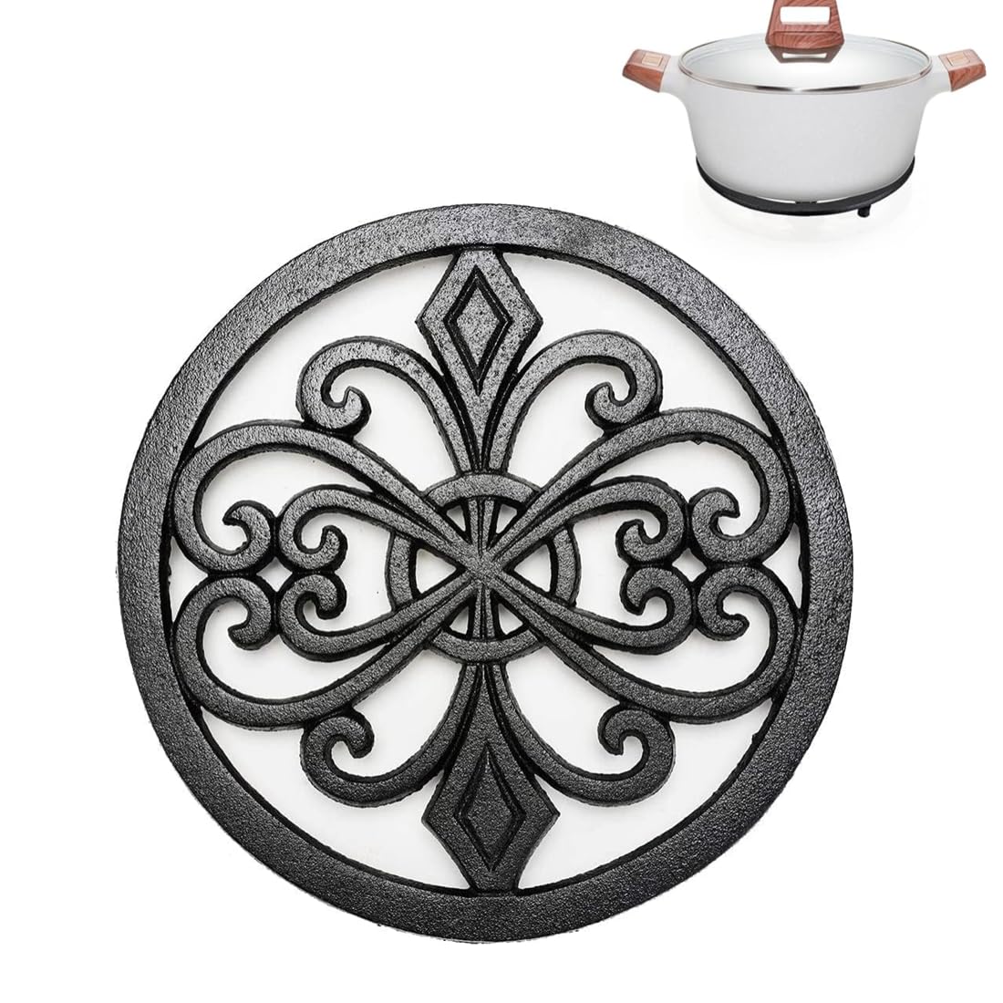 Mini serveerpan van gietijzer, met houten onderzetter, niet vaatwasmachinebestendig, zeer robuust, houdt de warmte, ideaal geschikt voor het serveren / 12 x 10 cm