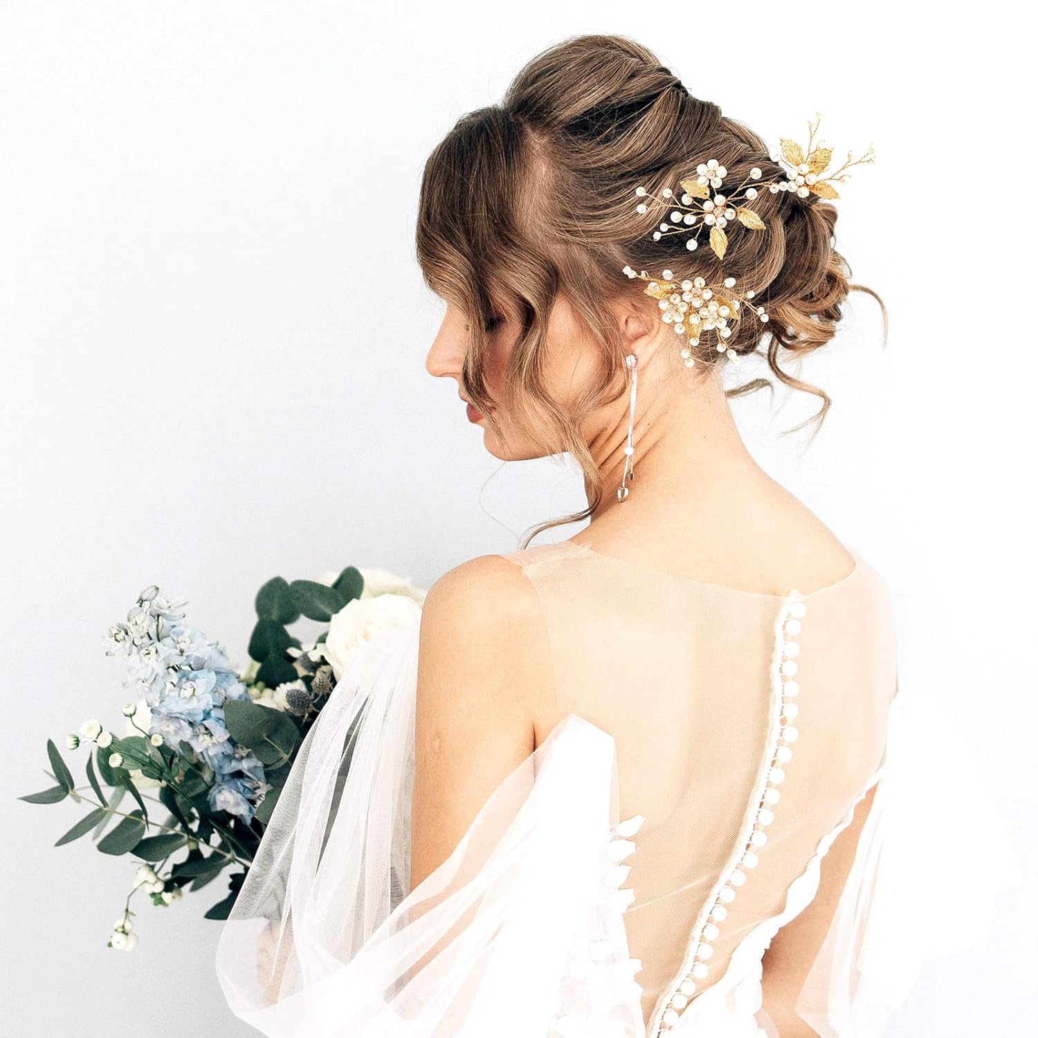 Courpal Pearl Bride Wedding Hair Pins Leaf Bridal Head Piece Flower Hair Accessories for Women and Girls (Pack of 3) (Gold) Free Size : Beauty & Personal Care