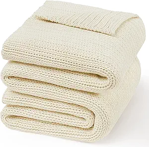 Guohaoi Knitted Weighted Blanket for Adults (Cream 60"x80" 20lbs) No Beads Cooling Throw Blanket for Hot Sleepers, Home Decor Breathable Chunky Knit Heavy Blanket Use on Queen/King Size Bed