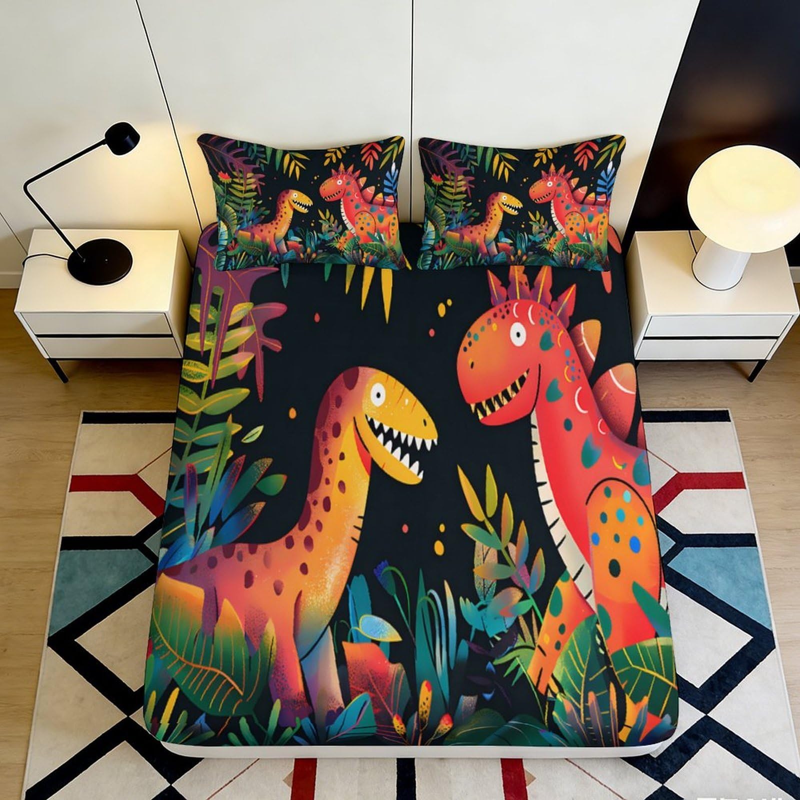 Jqzkxnhpbr Style-9 3D Printed Colorful Dinosaur Fitted Sheet Microfiber Soft Anti-Slip Jungle Bed Cover For Bedroom Guest Room Decor 90X200x25cm