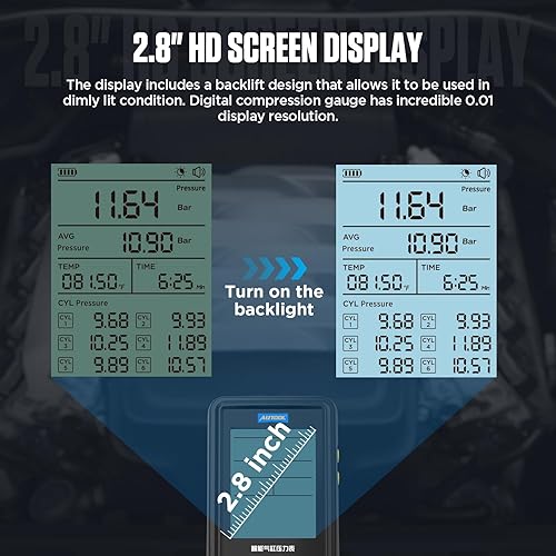 Miniatura 5 de AUTOOL Medidor de compresión digital de 0-426PSI 0  29bar para cilindro de motor de gasolina, kit de herramientas de prueba de compresión con