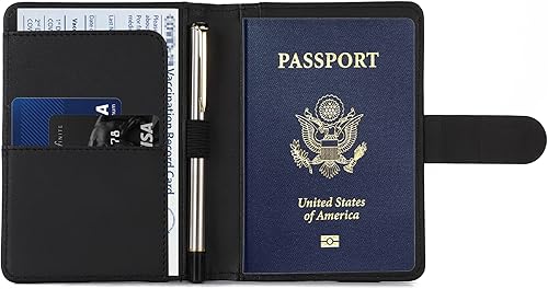 Miniatura 2 de Melsbrinna Funda de cuero prémium para pasaporte, impermeable, con bloqueo RFID, cartera de viaje con soporte para bolígrafo, bonito libro