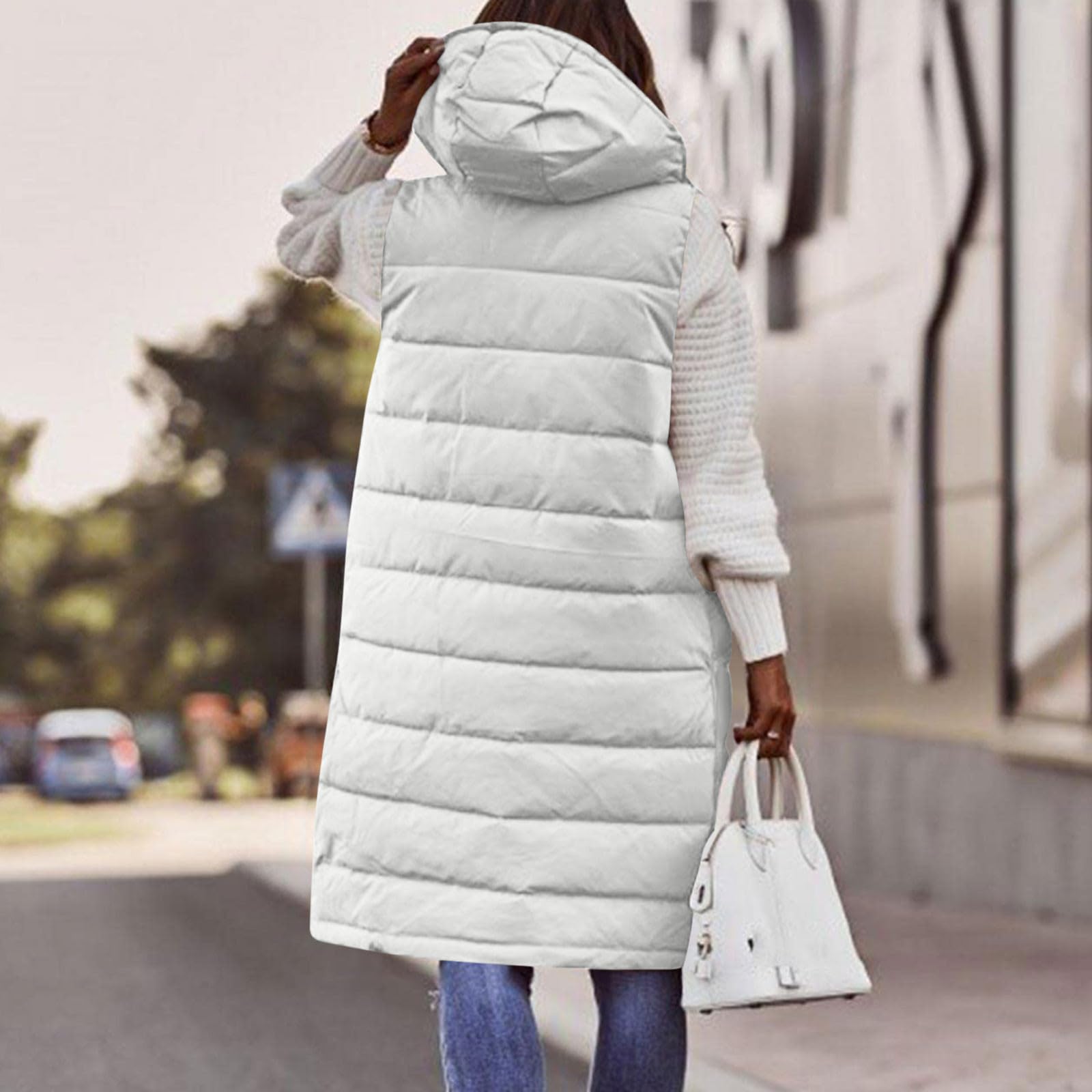 Chalecos acolchados con capucha para mujer, chaleco acolchado térmico con cremallera completa, para otoño e invierno, calentador de cuerpo al aire libre, longitud media, botones, sin mangas, chaleco