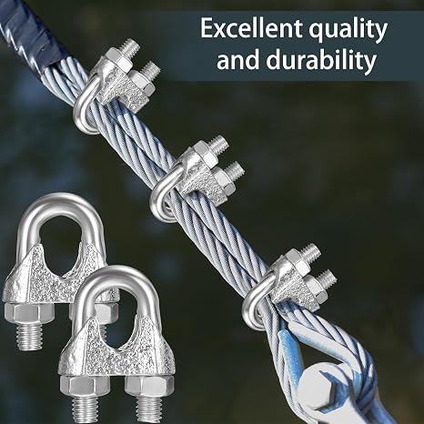 Tandefio 25 Pcs M10 3/8'' Wire Rope Clip U Bolt Saddle Fastener Clamp Zinc Plated Wire Rope Clips for Rigging and Cable