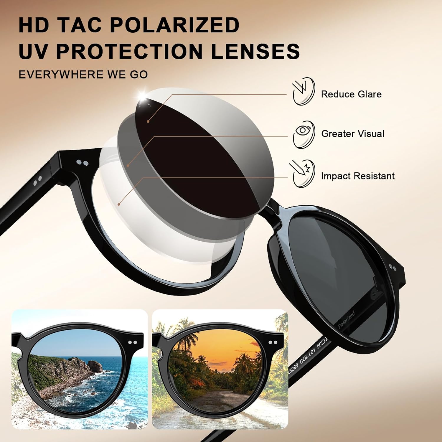 CARFIA Retro Round Polarized Mens Sunglasses UV Protection Acetate Frame CA5289L