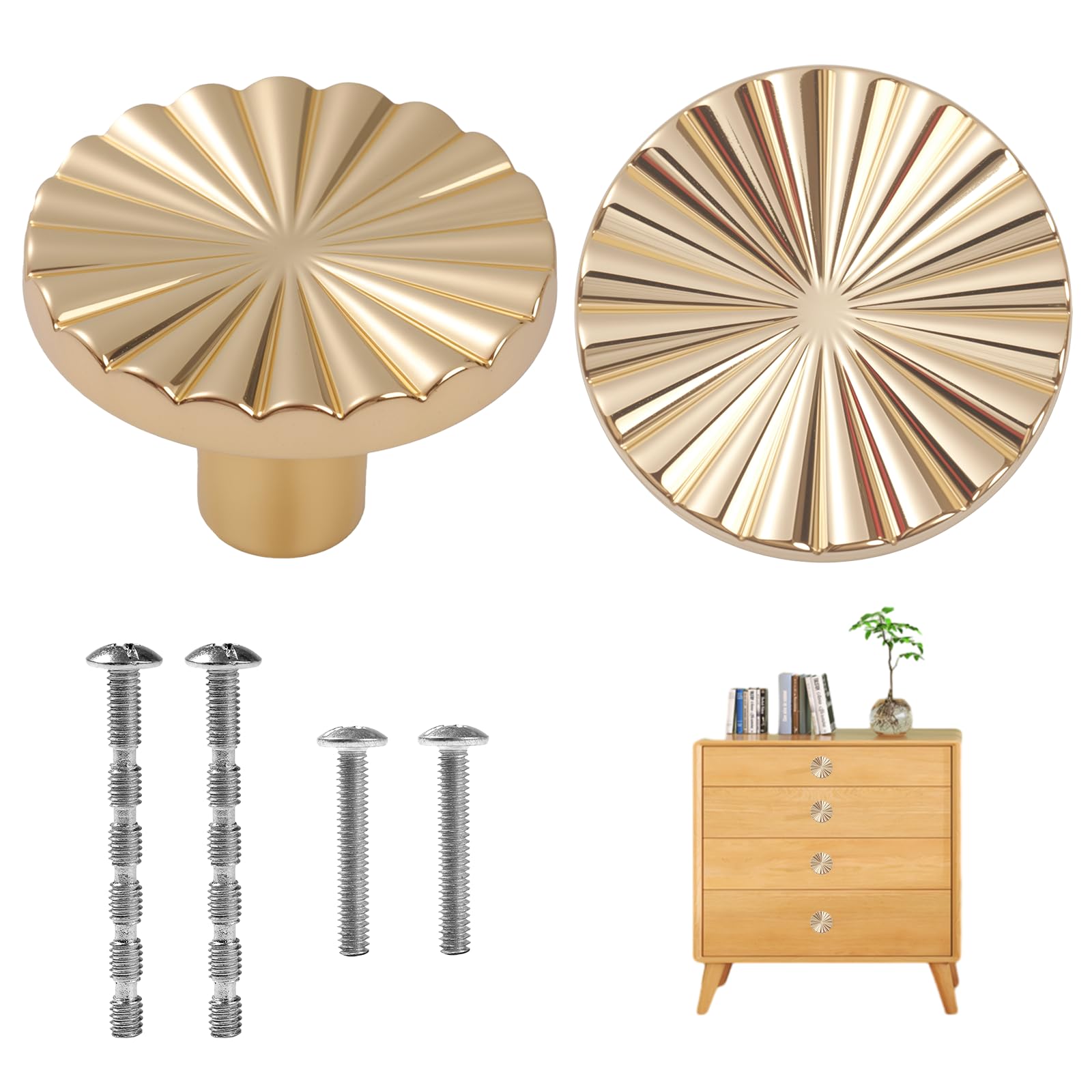 2 Pack Brushed Gold Cabinet Knob Handle Brass Mushroom Shaped Drawer Tie