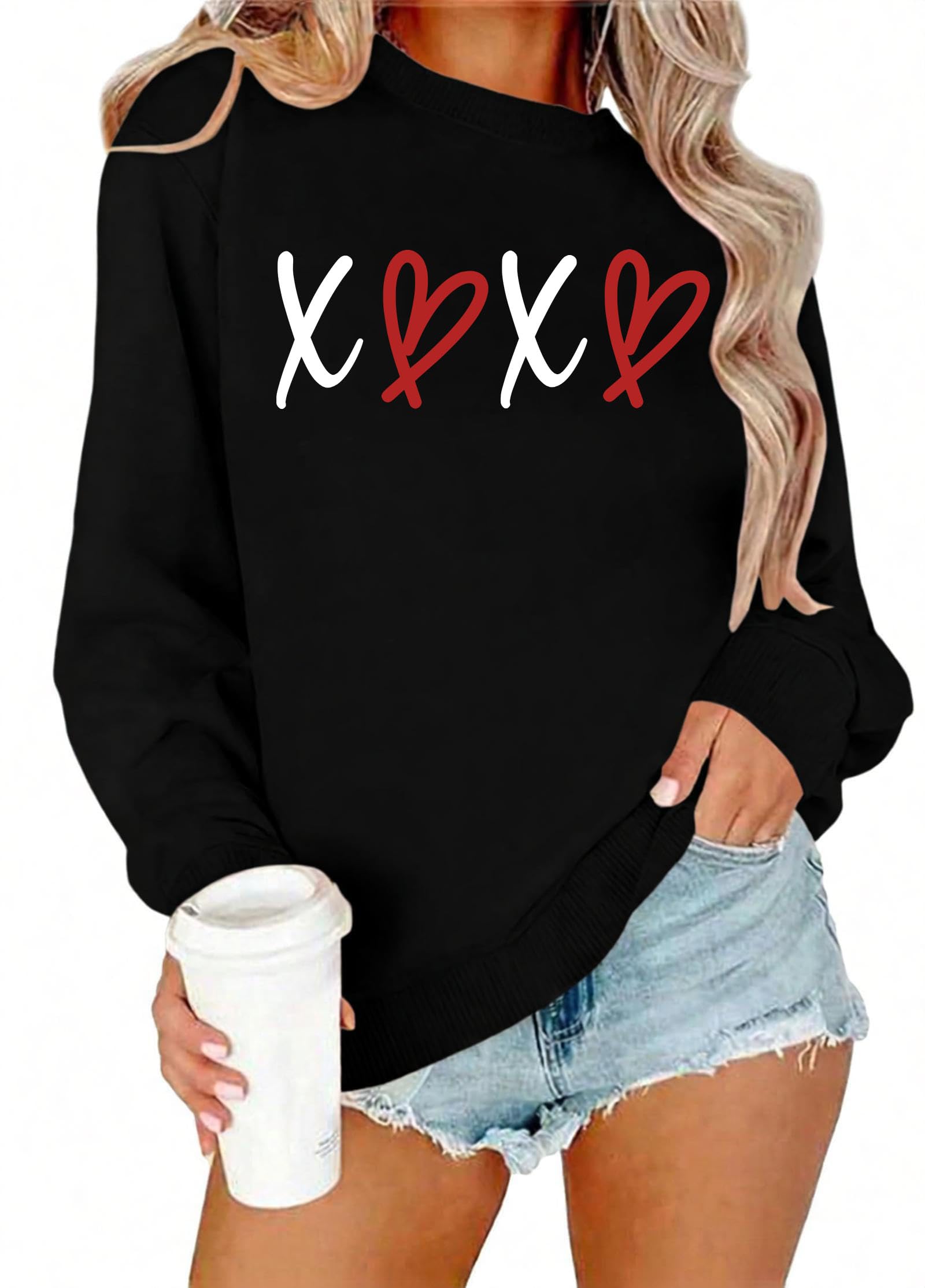 Valentine Sweatshirts for Women Cute Love Heart Shirt Valentine's Long Sleeve Pullover Tops-picture-25