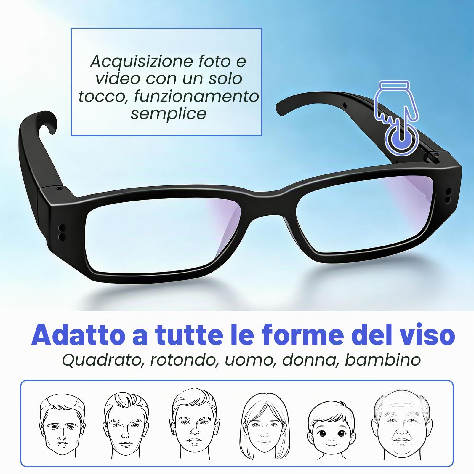Telecamera Nascosta Occhiali 1080P HD, Portatile Telecamera Spia Bicchieri, Spy Cam Microcamera Supporto Registrazione Video/Fotografia