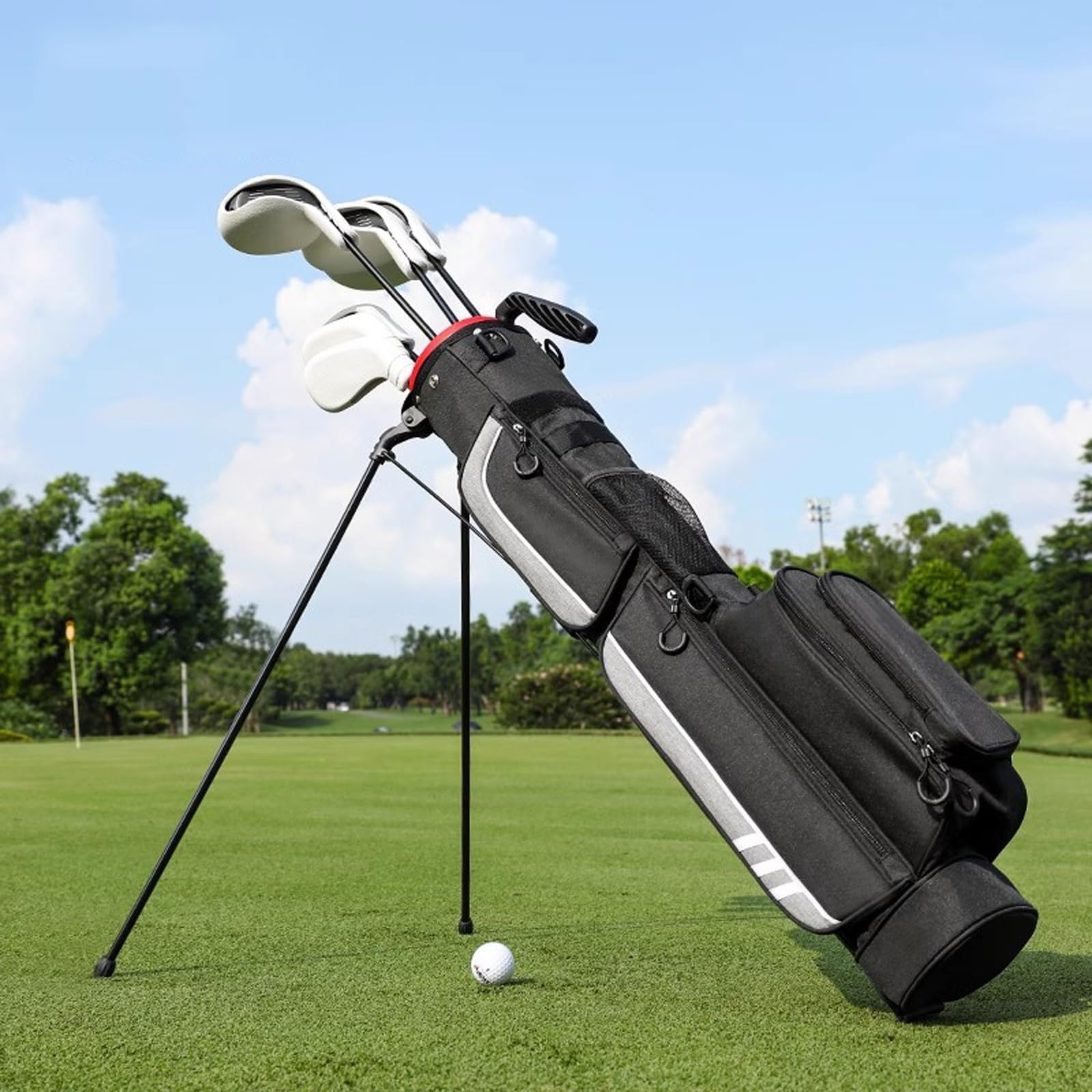 Bolsa De Transporte con Soporte De Golf, Tela Ligera, Correas De Hombro Acolchadas Dobles, Bolsa De Domingo De Golf con Soporte, Bolsillos con Cremallera