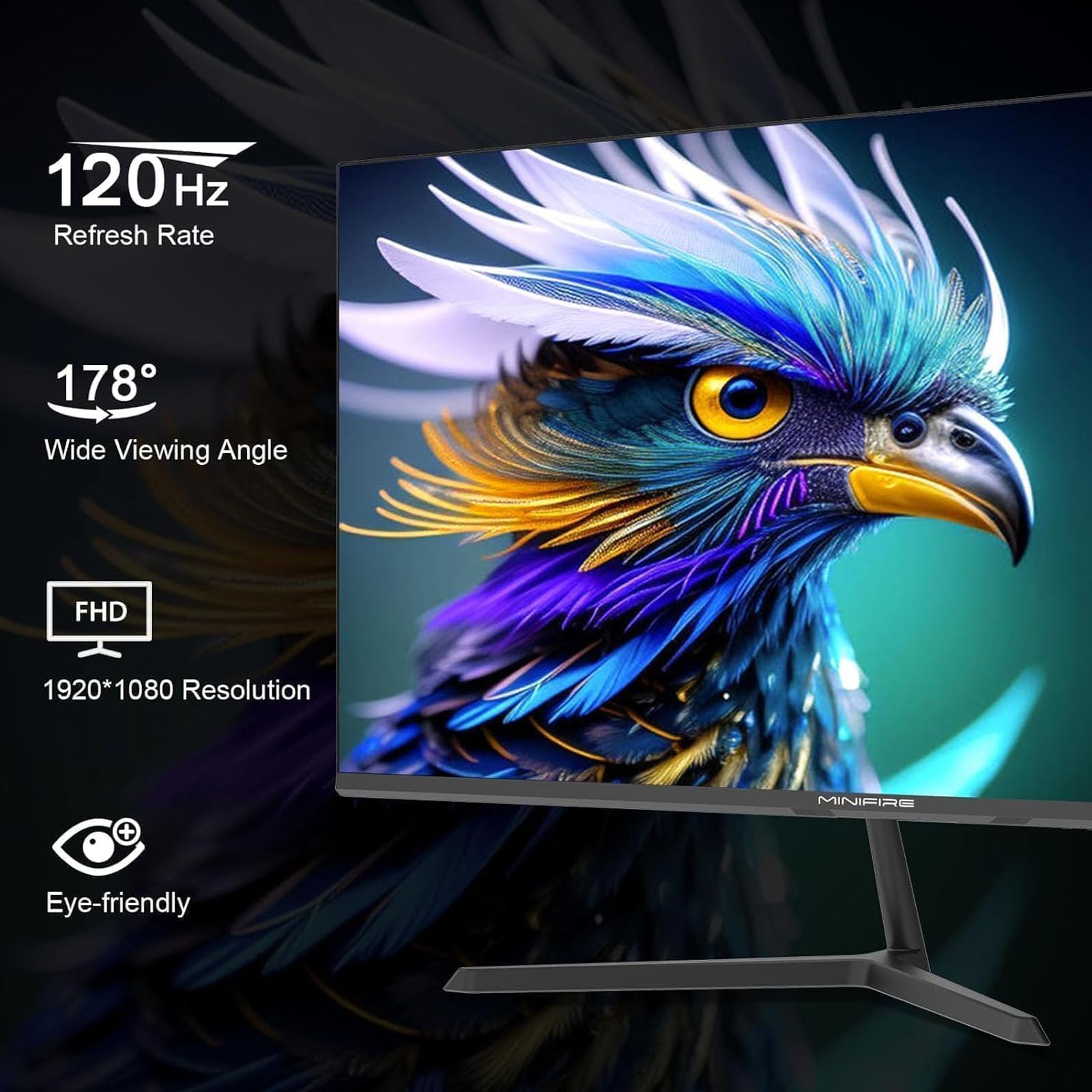 Minifire Écran PC 27 Pouces Moniteur, 120Hz, Full HD (1920x1080), USB-C, HDMI 1.4, sRGB110%, Adaptive-Sync, VESA 100x100mm(Câble de Type C Inclus), Anti-Lumière Bleue(MF27X3AL)