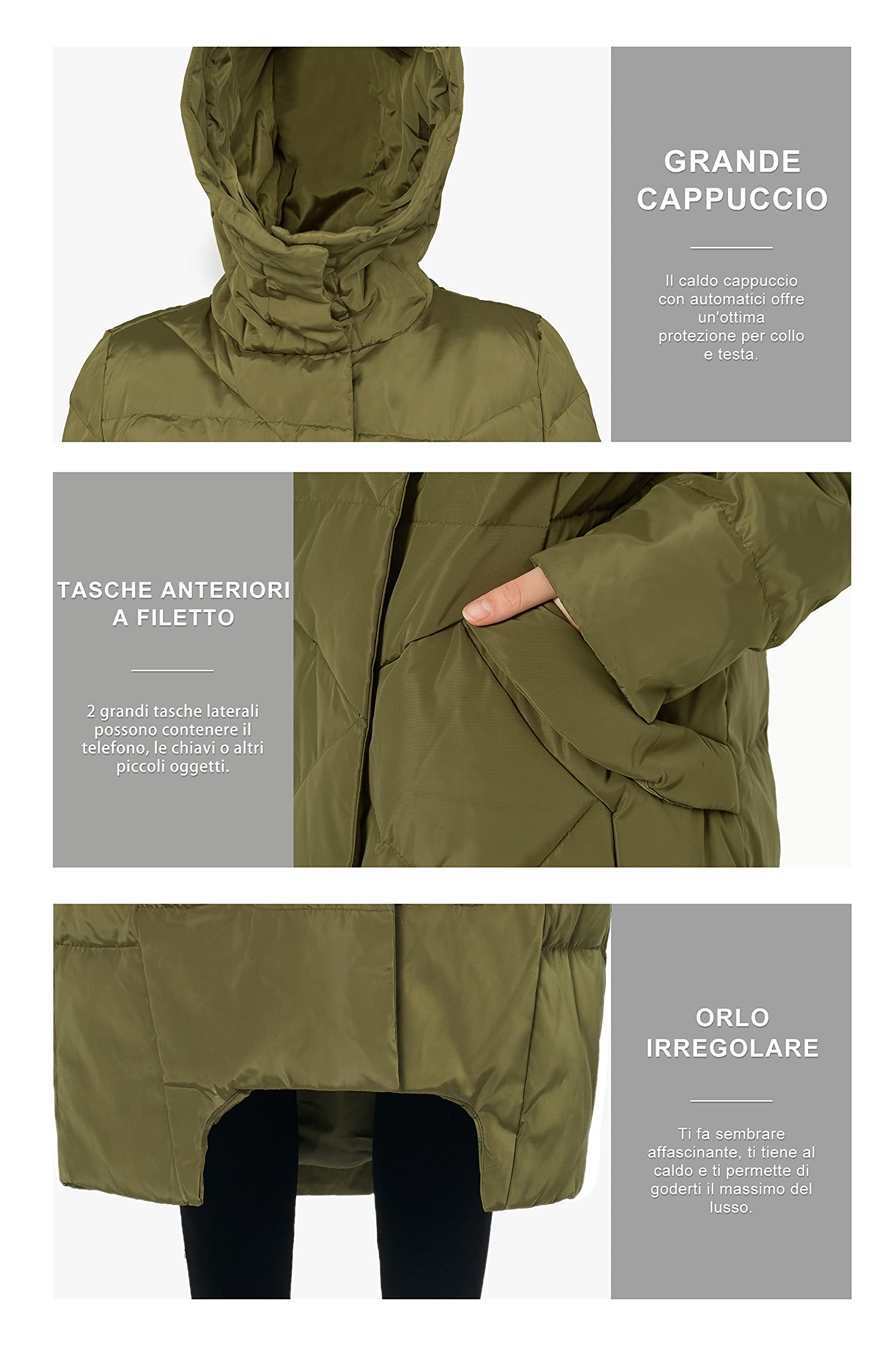OROLAY Piumino Lungo da Donna con Cappuccio e Piumino Invernale Cappotto da Esterno Casual