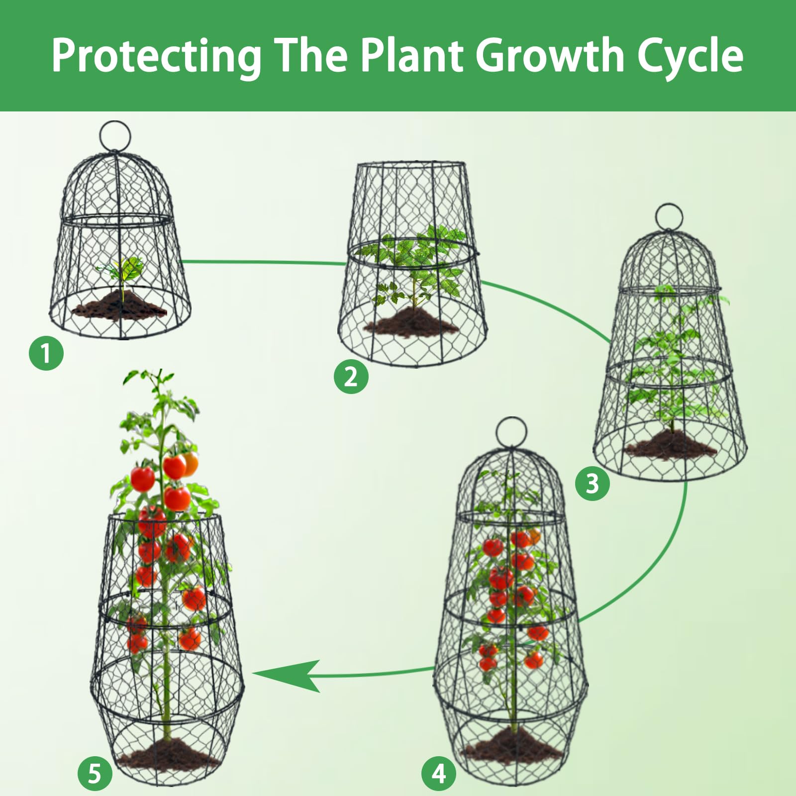 Lot de 3 housses de protection en fil de fer pour plantes, 45 cm x 29 cm, antirouille et robuste, avec piquets et étiquettes, cloches de jardin modulaires pour semis, fleurs, légumes, protéger des