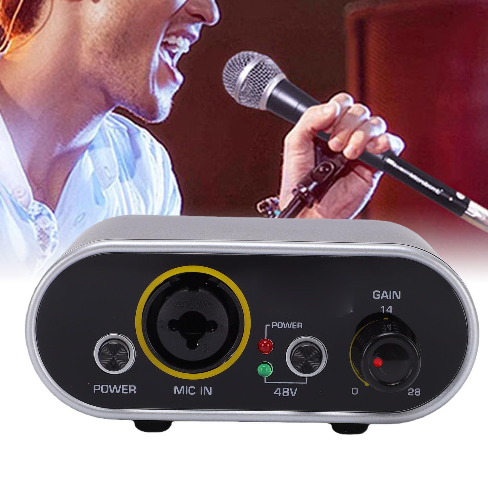 Cuifati Preamplificatore Microfonico a 2, con Alimentazione 48V e Guadagno +28dB per Microfoni Dinamici e a Condensatore