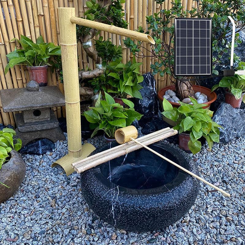 OTQEFTN Bamboo Solar Water Fountain, Zen Garden Decor with Pump & Solar Powered,Japanese Rocking Bamboo Solar Fountain, for DIY Indoor/Outdoor Oasis