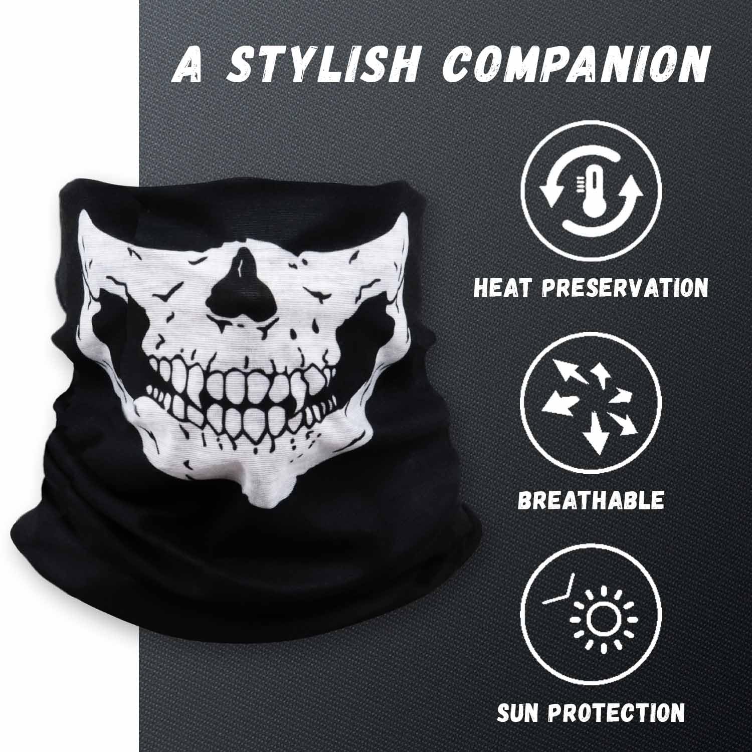 AWUMBUK Passamontagna Teschio Moto, Scaldacollo Uomo Leggero Foulard Multifunzione con Teschio, per Halloween Nero