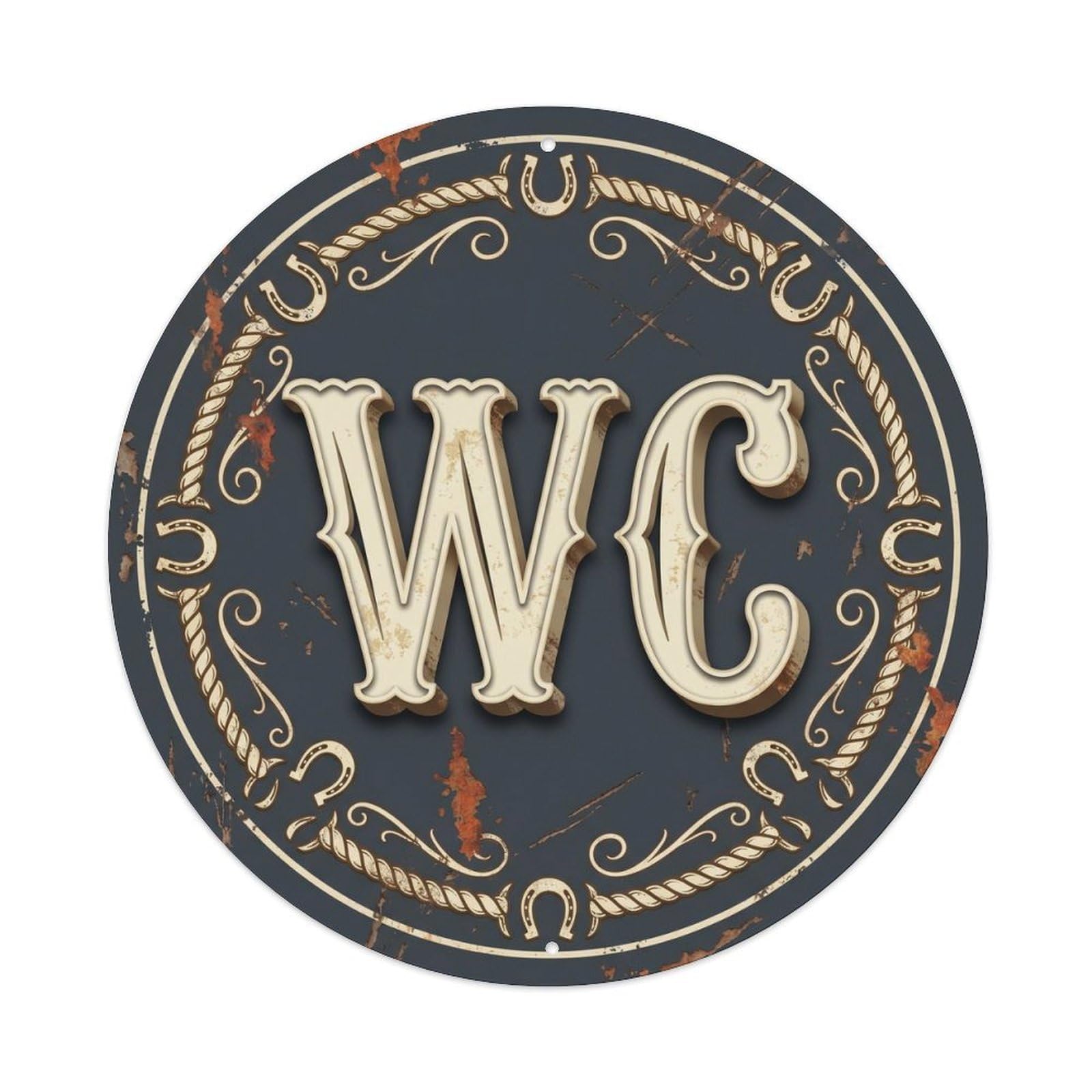 Fqcyn Style Toilet （Wc） Vintage Rusty Restroom Emblem Metal Tin Sign Plaque Wall Decor For Cafe, Club Bar, Office, Home Garden Round Metal Poster 8X8inch