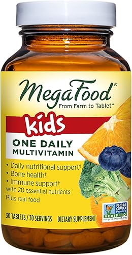MegaFood Kids One Daily - Multivitamínico infantil para apoyo nutricional con vitamina B, C y D, sin OMG, sin gluten, vegetariano y hecho sin