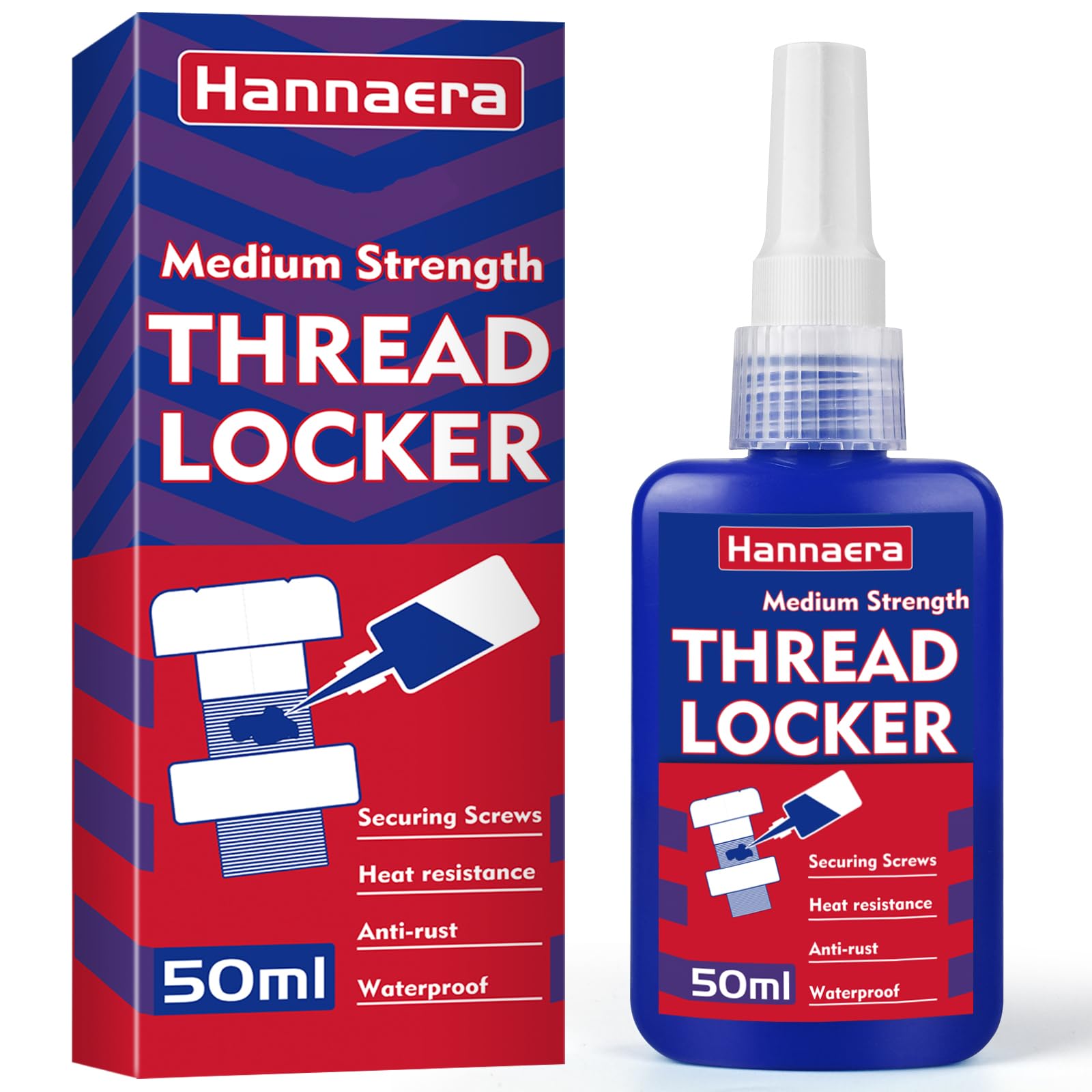 Cerradura de perno de resistencia media de 50 ml, capaz de bloquear y sellar tuercas, tornillos, sujetadores y metales, fijación de tornillos para evitar pérdidas y fugas Fijación de tornillos