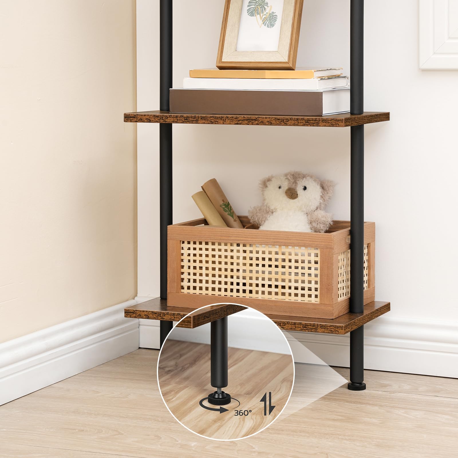 HOOBRO Étagère Échelle, Étagère Murale en Bois d’ingénierie à 6 Niveaux, Bibliothèque Étroite, Présentoir, Étagère de Rangement, Support pour Plantes, pour Salon, Bureau, Marron Rustique EBF651CJ01