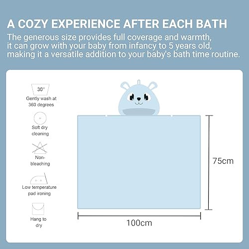 Miniatura 5 de MICHLEY Toalla de baño con capucha de viscosa de bambú para niños y niñas de 0 a 5 años, 29.5 x 39.5 pulgadas, ultra suave y de secado rápido, bata