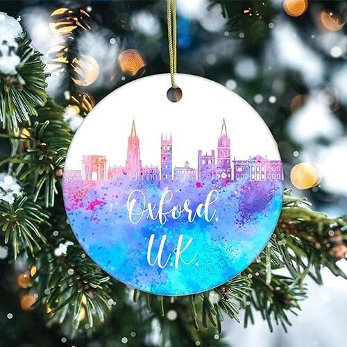 Miniatura 2 de Two-Side Printed United Kingdom-Oxford Ceramic Christmas Ornament Novelty for Family Friends Kids City View Silhouette Christmas Keepsake Pendants