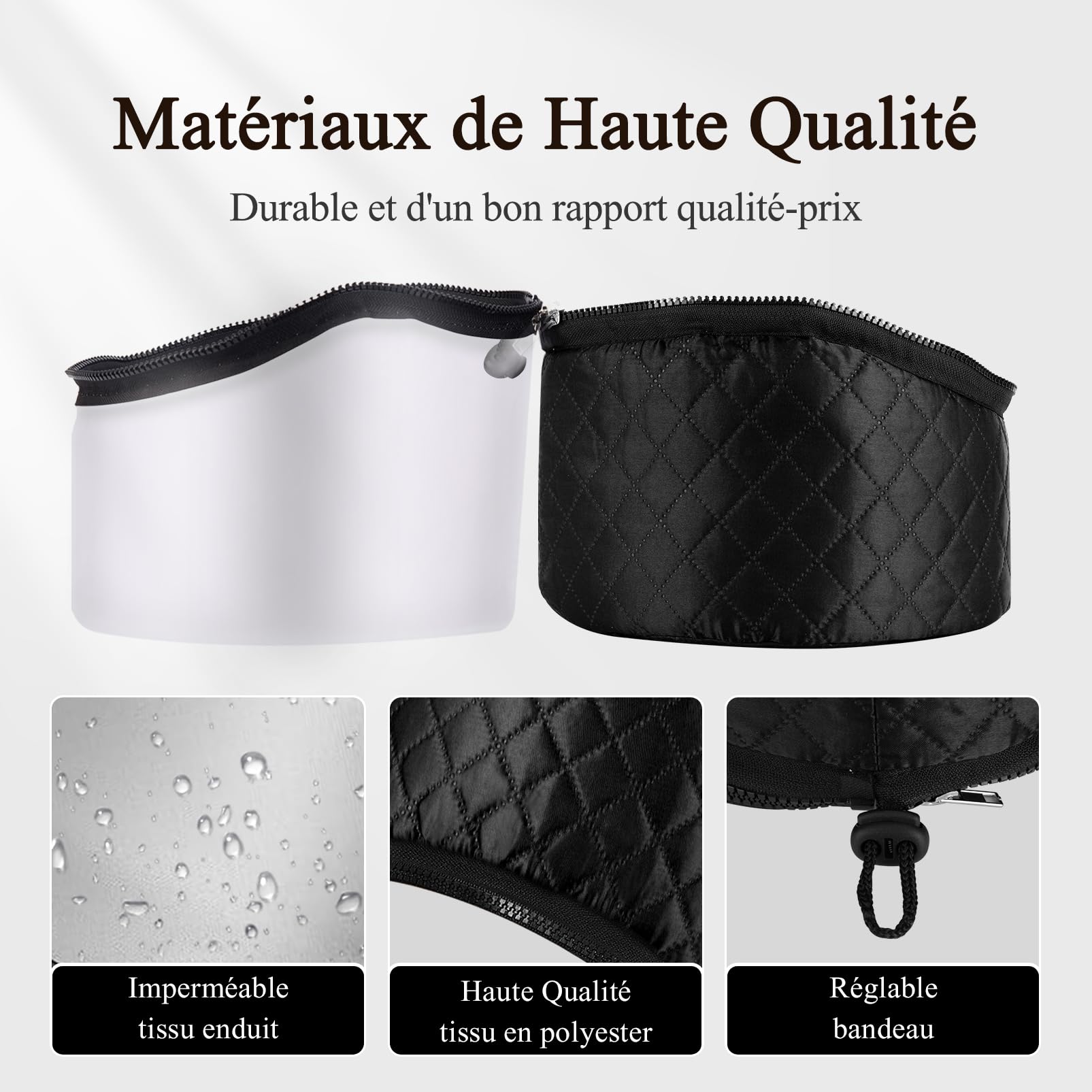 Gorro térmico para el cuidado del cabello con vapor – Capucha calefactable para cabello encrespado rizado, capilar, peluquero, peluquería, spa, hogar, proteínas, secador de pelo, eléctrico negro