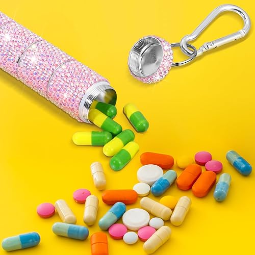 Miniatura 5 de Tioncy Pastillero portátil con diamantes de imitación, pequeño con purpurina, impermeable, con brillantina, de aluminio, reutilizable, para guardar
