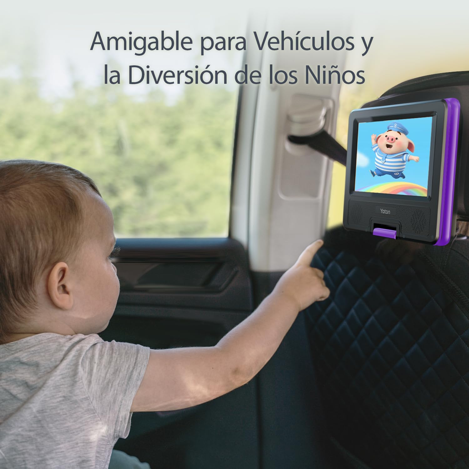 Yoton Reproductor de DVD portátil de 9,5 Pulgadas para niños con Pantalla giratoria HD de 7,5 Pulgadas, Altavoz estéreo, sincronización TV/USB/Tarjeta SD, Morado