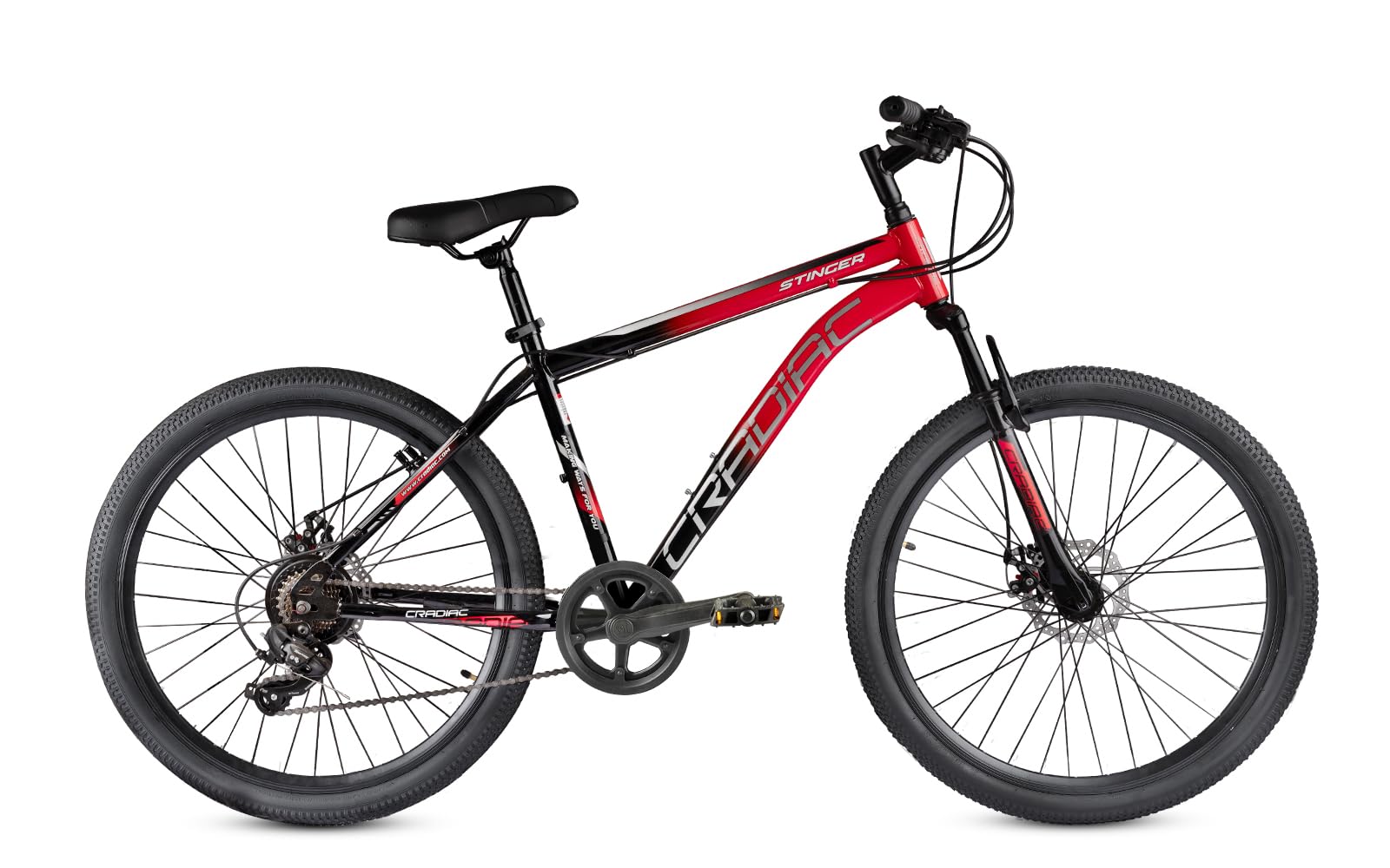 Cradiac Stinger X7-7 Speed Cycle for Men with Dual Disc Brakes & Front Suspension Fork, 29 T 7 Speed Bicycle for Adults with Hitensile Steel Frame, Ideal for 12+ Years Unisex, 18.5 Inch Frame