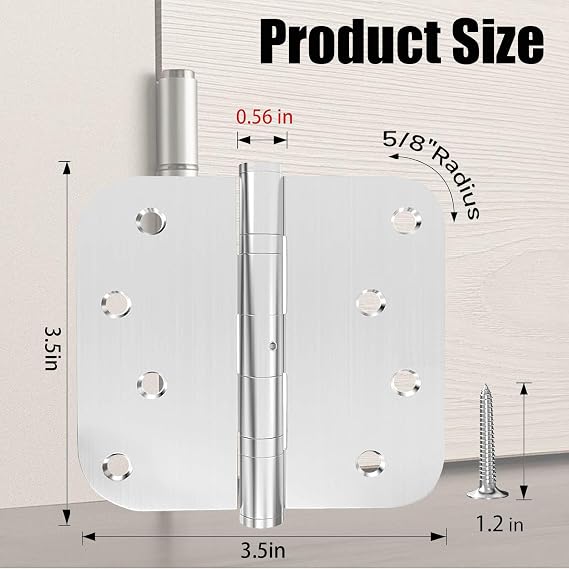 2 Pack 3.5in Brushed Nickel Door Hinges | Heavy Duty Interior/Exterior Iron Shed House Kitchen Cabinet Hardware