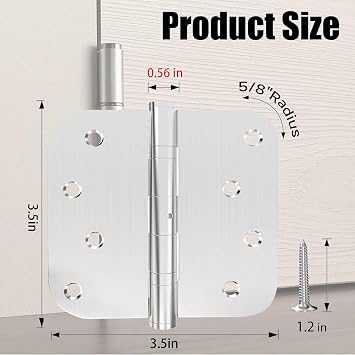 2 Pack 3.5in Brushed Nickel Door Hinges | Heavy Duty Interior/Exterior Iron Shed House Kitchen Cabinet Hardware