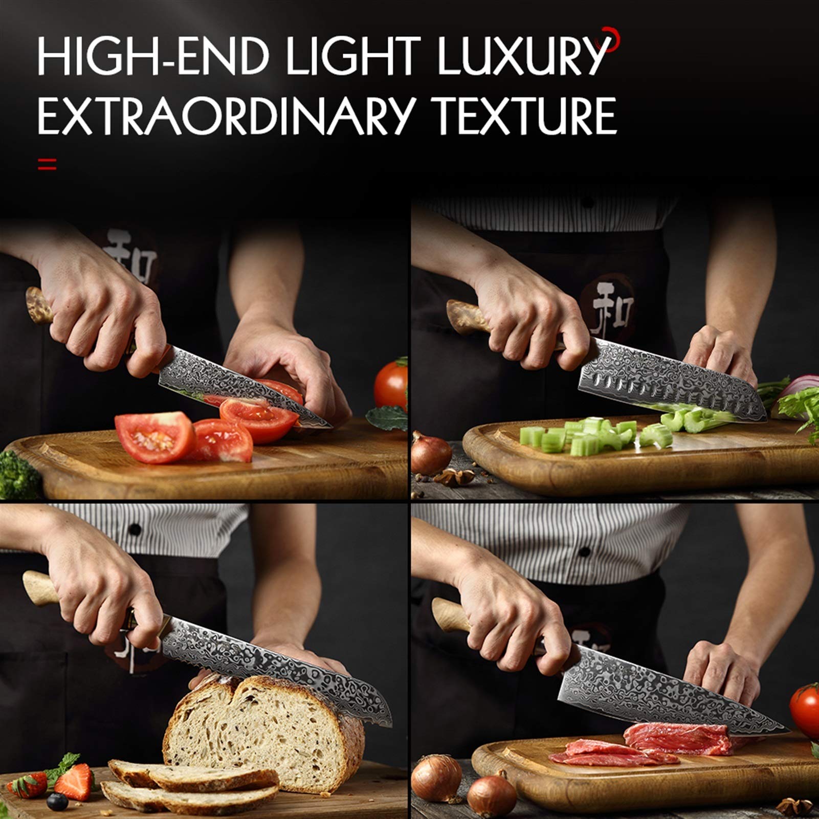 1-5pc. Set di coltelli Damasco in acciaio Chef Chef Santoku Pane Pronto Utility Professionale Affettatura Coltello Coltello Cucina Coltello da cucina Coltello da cucina (Color : 3pc knife set)
