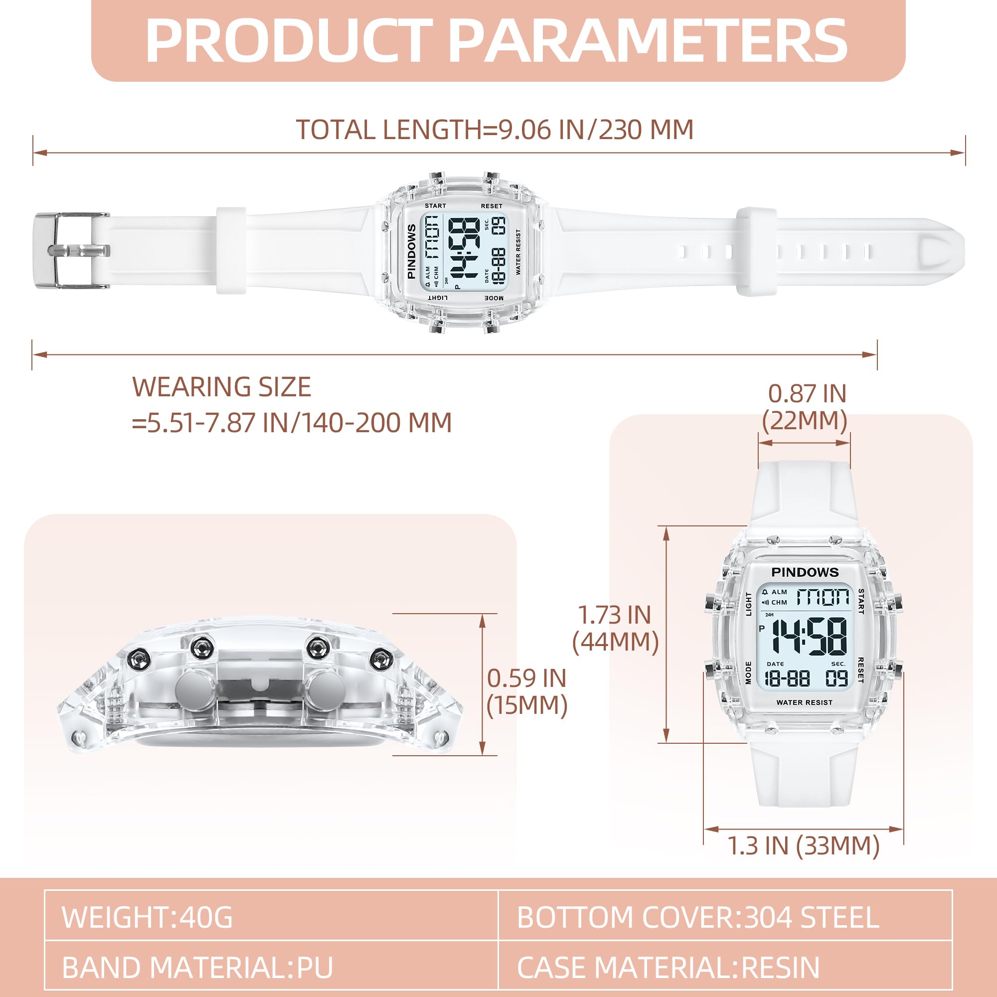 Donna Orologio per Donna Adolescenti Orologio sportivo Digitale Orologi Studenti Orologi Impermeabili con Allarme Cronometro Conto Alla Rovescia Dual-Time Suoneria Oraria Funzione Alta Luminosità Luce