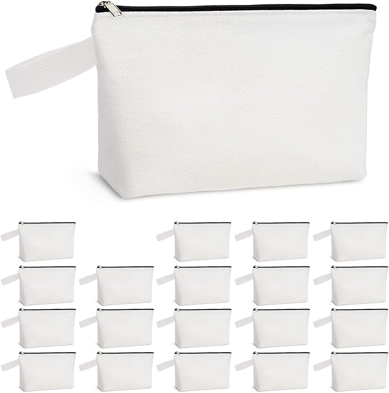 Koolmox Necessaire de lona com zíper, alça e base ampla, branca com zíper preto, tamanho S, pacote com 20