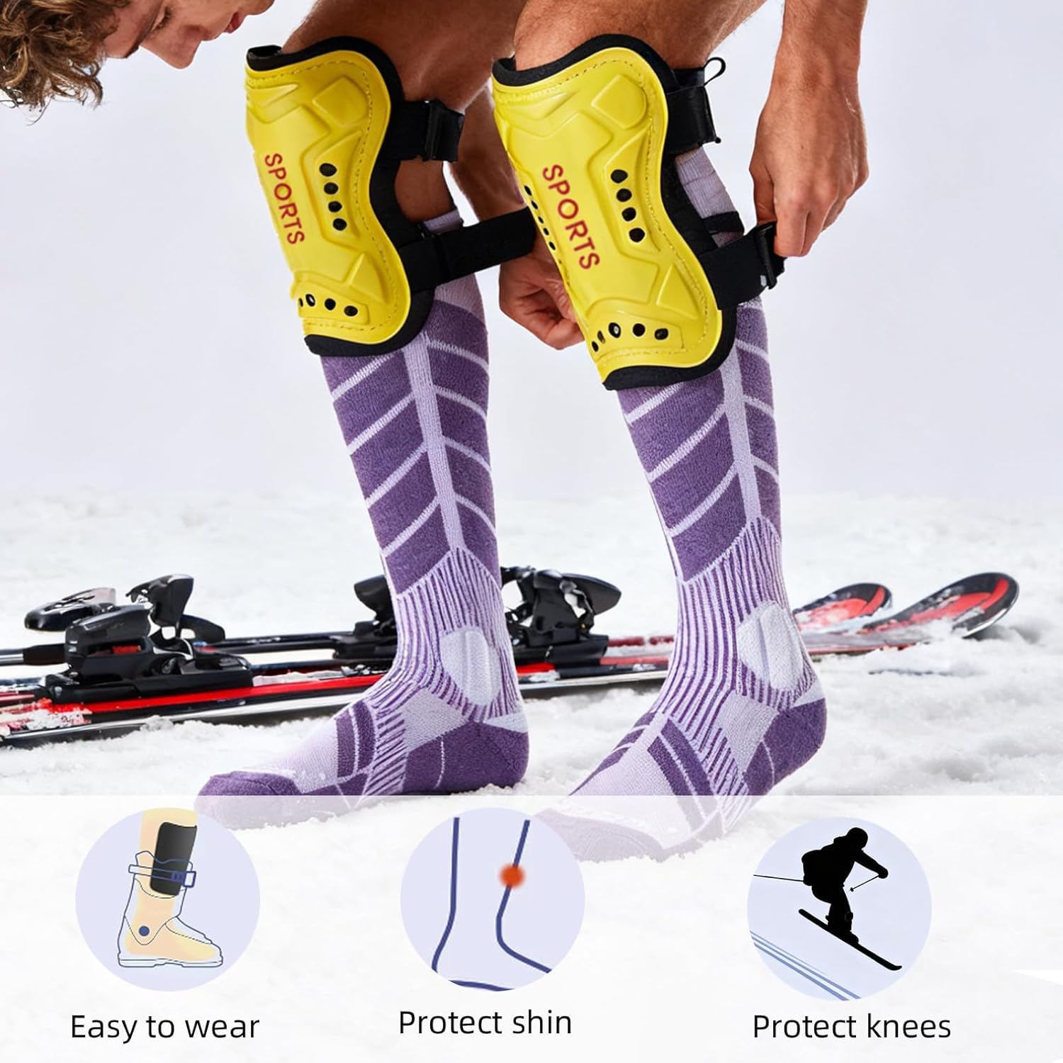 Ski Socks Sets, 2 Pairs Merino Wool Ski Socks + Shin Guards,Thermal Warm Thick Knee High Long Stocking, Thick Knee High Stocking for Skiing, Cycling, Hiking and Snowboarding Outdoor sport - Image 4