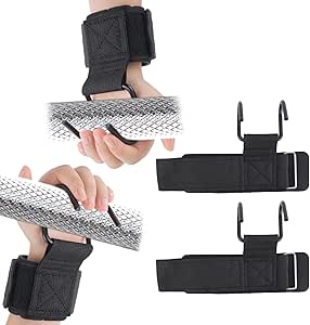 Penitue 2pcs Weight Lifting Hooks for Men and Women, 200lbs Black Fitness Wrist Hook Weight Grip Straps with Hooks for Gym Strength Training Pull-Ups Deadlifts Equipment