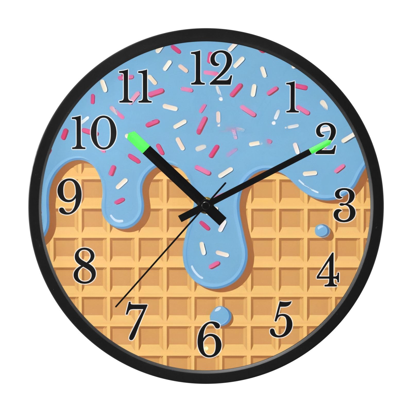 Mnsruu Reloj de pared luminoso, reloj de pared azul con goteo de helado, reloj de pared que brilla en la oscuridad, funciona con pilas, reloj silencioso de 30,5 cm con luz nocturna para dormitorio