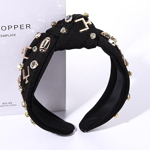 Miniatura 3 de Diadema de fútbol para mamá, accesorios para el día del juego, diadema ancha para el cabello, blanco, rojo, negro, diamantes de imitación, banda de