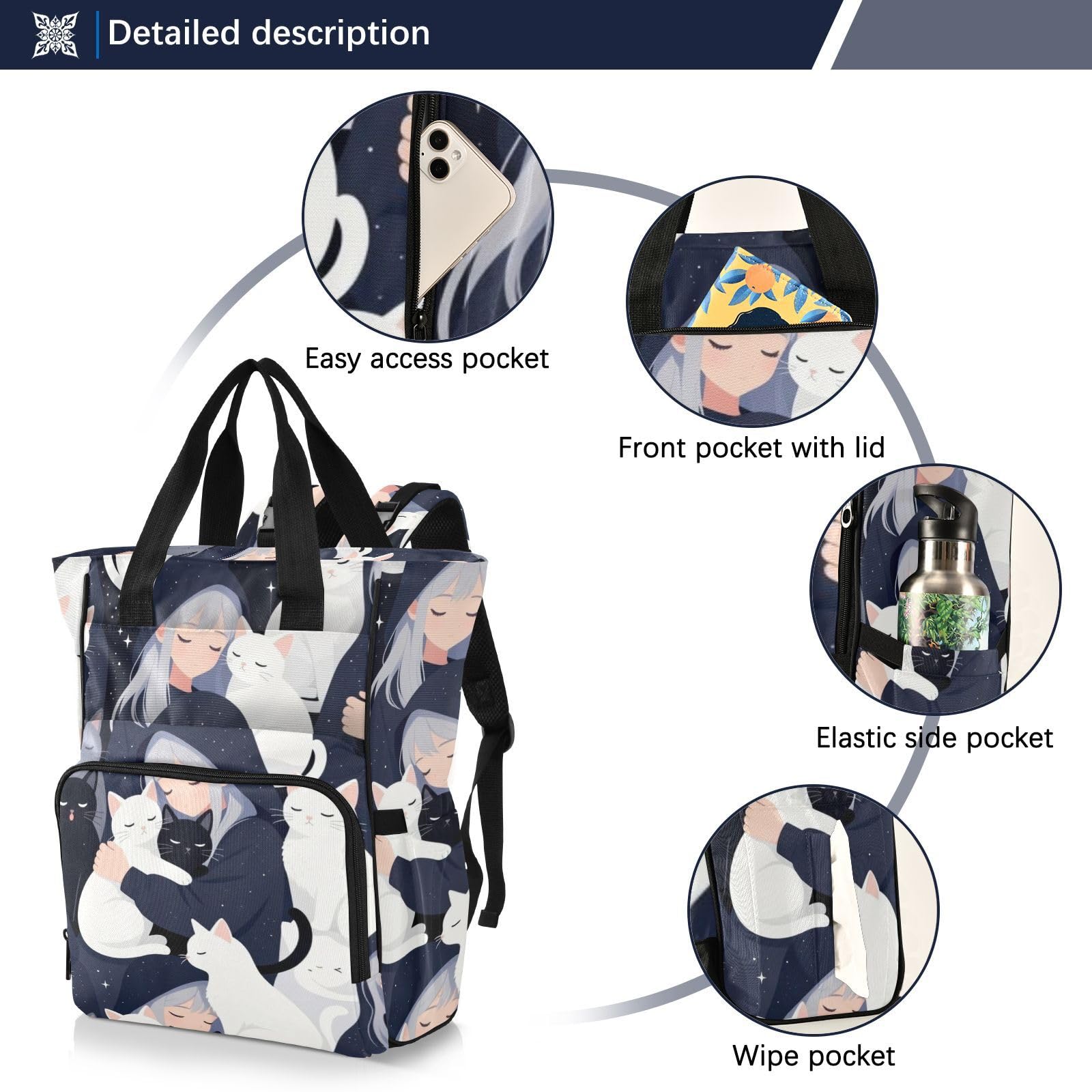 Torby dziecięce dla mamy anime białe koty dziewczyny