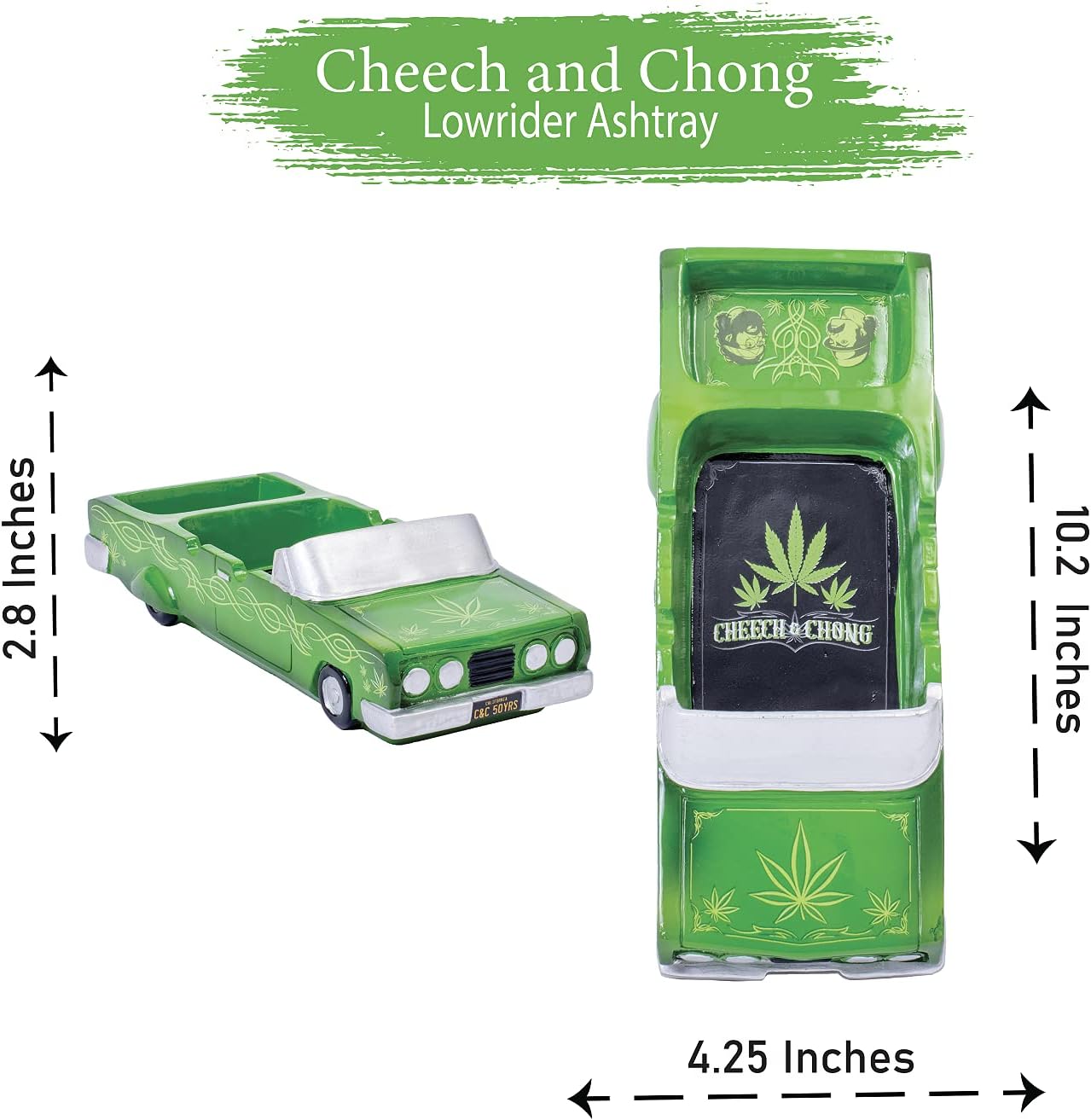 Cheech and Chong Special Edition 50th Anniversary Ashtrays - Design Pin Striped Lowrider, Leaves - Smoking Ash Tray Tabletop, Desktop for Indoor or Outdoor Use, Great Gift