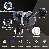 Vista 4 de STARELO 5 piezas Interruptor de botón LED momentáneo de 12 mm con carcasa negra y pre-cableado, interruptor de botón a prueba de agua IP65, 1NO 1