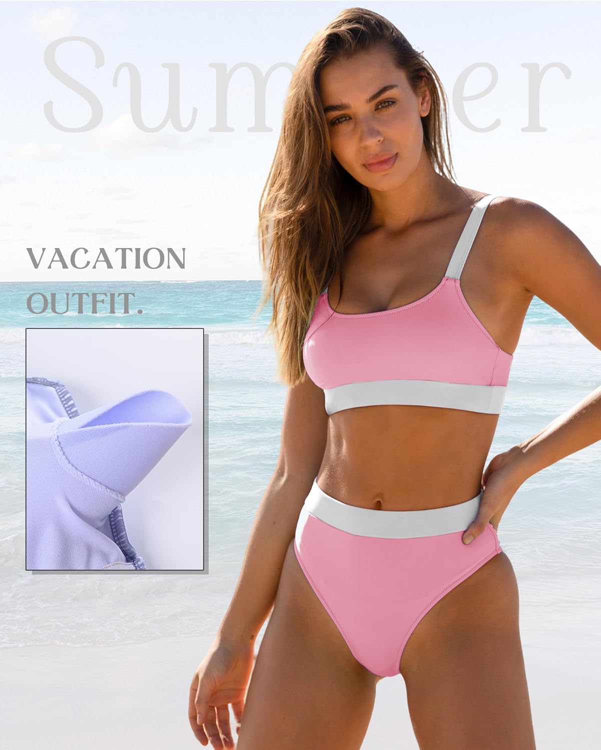 ZINPRETTY Women High Waisted Bikini Sets Color Block Swimsuits 2 Piece Bathing Suits Tummy Control Sporty Teens - Image 5