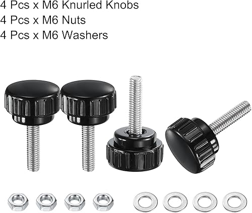 Miniatura 163 de uxcell Juego de 4 perillas moleteadas, tornillos de pulgar con tuercas y arandelas, rosca macho métrica M6 x 1.378 in, cabeza de plástico de 0.984